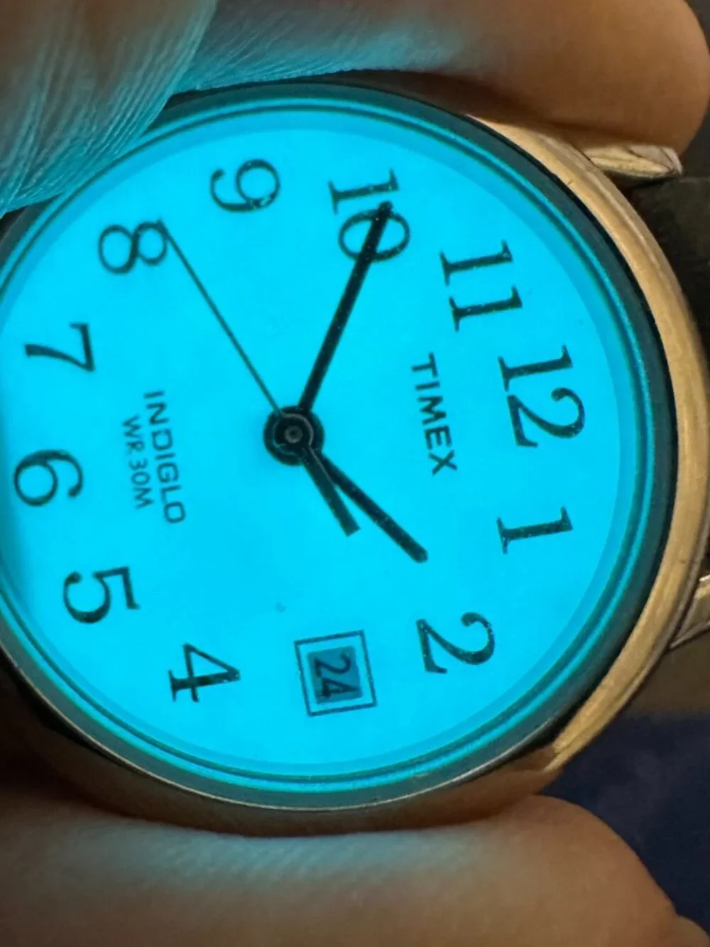 Timex Indiglo Watch Women Silver Tone Black Leather Band New Battery 8.5